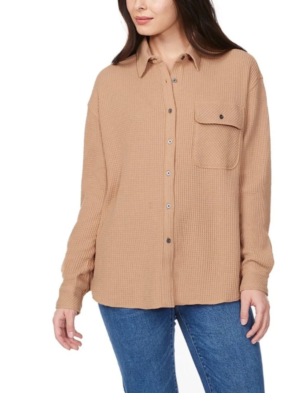 NEW Buffalo XL Tan Waffle Button Down Shirt Top